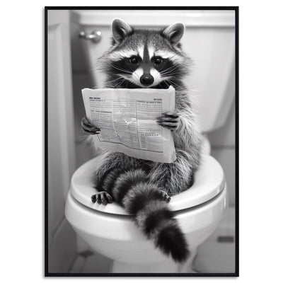 Waschbär auf Toilette liest Zeitung Badezimmer Poster Tiere Gäste WC Deko Waschbär auf Klo Badezimmer Bilder lustig