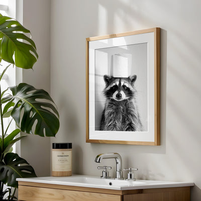 Geschenk Hauskauf Badezimmer Poster Waschbär mit Klopapierrolle auf dem Kopf Deko Gäste WC Badezimmer Bilder Waschbär Einweihungsgeschenk