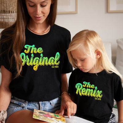 The Original The Remix Shirts Vater Sohn Partnerlook Summer Vibes Mama Tochter Outfit Set Babybody bedruckt personalisiert Geschenk Vatertag