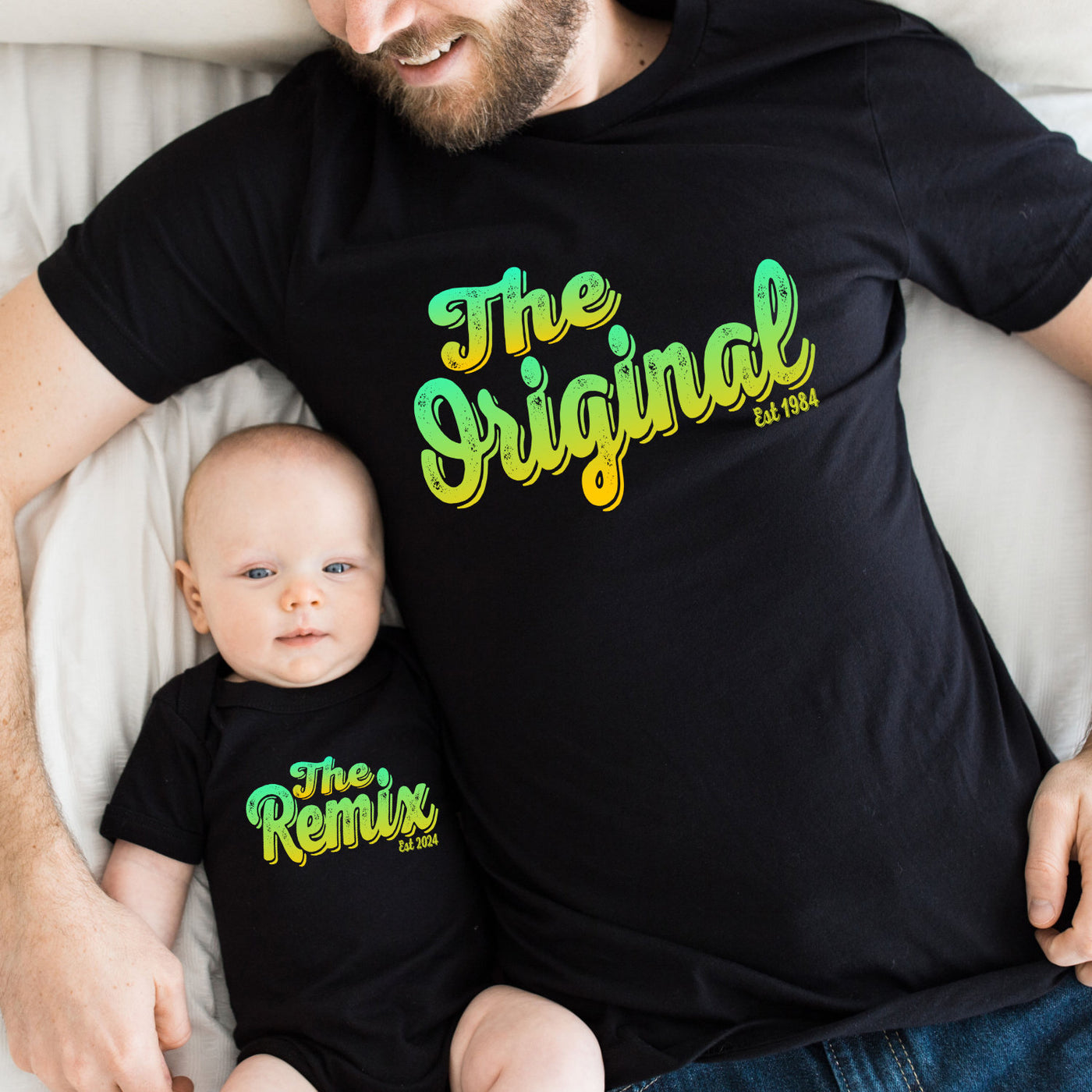 The Original The Remix Shirts Vater Sohn Partnerlook Summer Vibes Mama Tochter Outfit Set Babybody bedruckt personalisiert Geschenk Vatertag